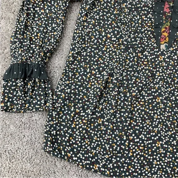 Ann Taylor LOFT Popover Black & Gray Buttoned Blouse w/ Mandarin Collar - Picture 2 of 3